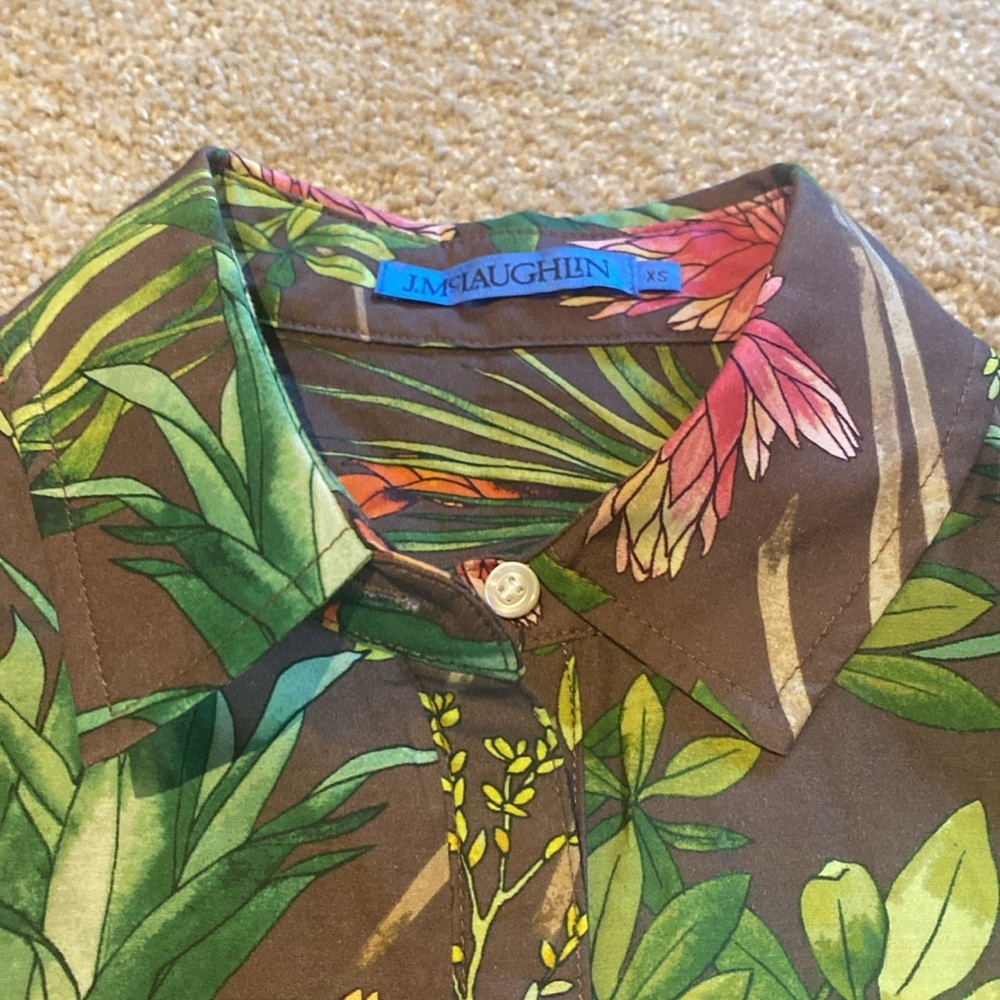 J McLaughlin Britt Silk Cotton Shirt Mangrove Idyll Brown Multi Size XS